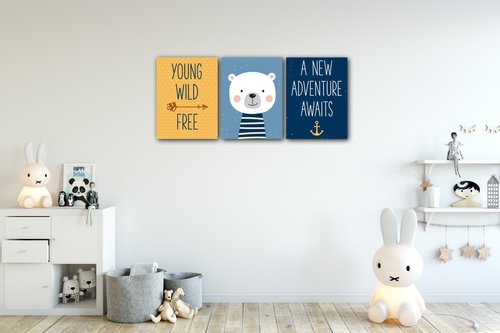 Obraz Set of pictures yellow blue2 - 90 x 40 cm (3-częściowy)