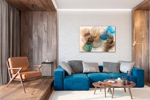 Obraz Abstract blue and gold - 70 x 50 cm