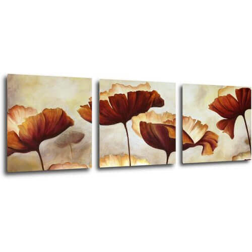 Obraz Flowers red and yellow - 90 x 30 cm (3-częściowy)