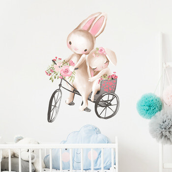 Naklejka do pokoju dziecięcego Bunnies on a Bike